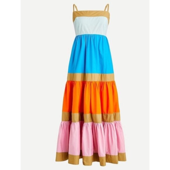 J Crew Midi Tiered Maxi Dress 10 Striped Cotton Smocked - Picture 2 of 11